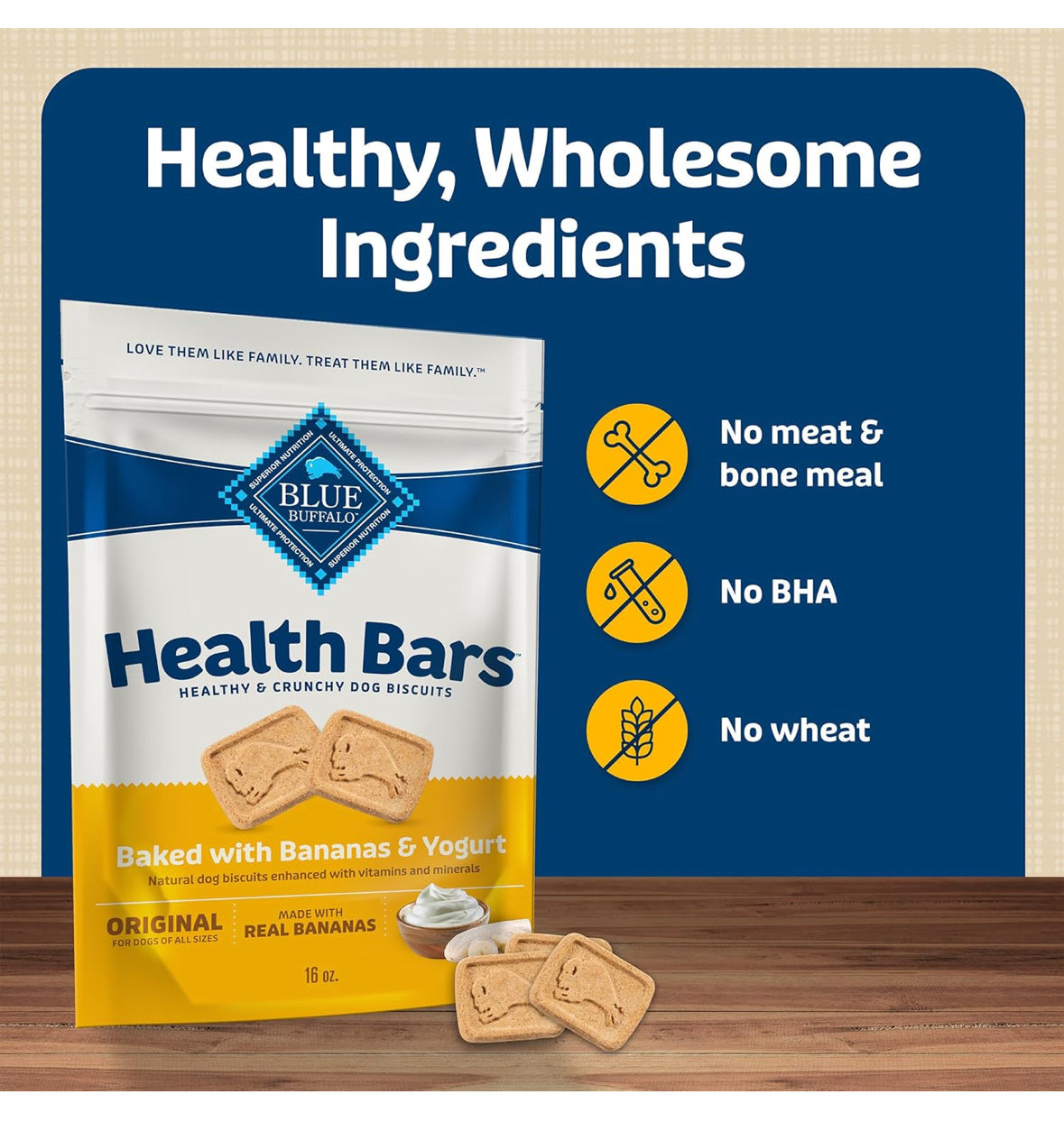 Blue Buffalo Health Bars – Galletas Crujientes para Perros, Horneadas con Plátano y Yogurt, 454 g