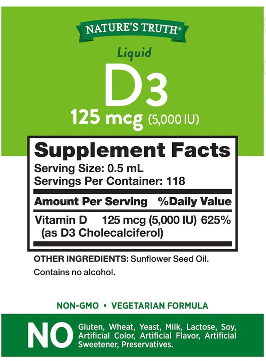 Nature’s Truth Vitamina D3 Líquida 125 mcg (5000 IU) – 59 mL con Gotero