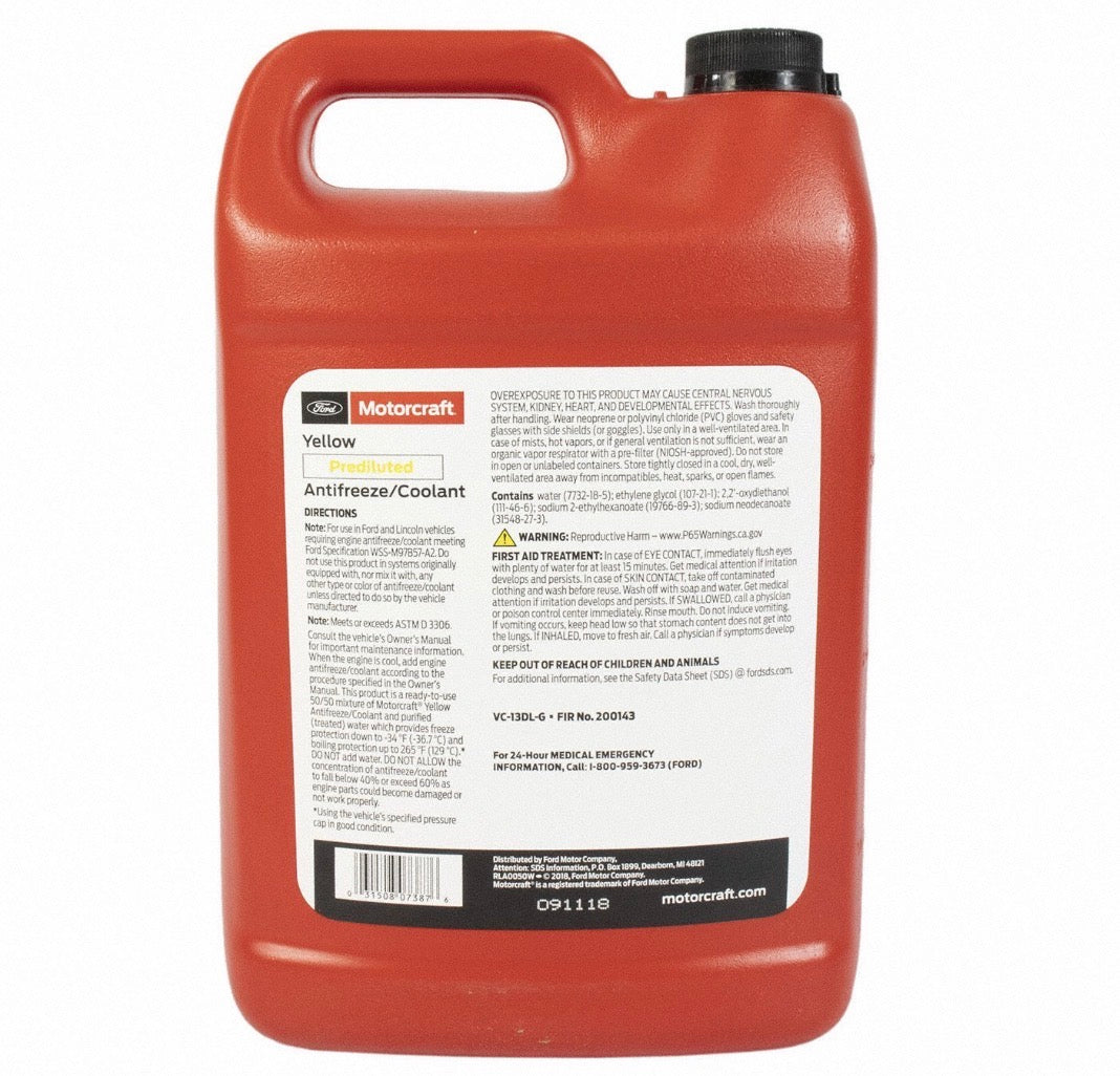 Anticongelante Motorcraft Amarillo 50/50 Premezclado | Reemplazo Ford Orange | 3.78L (1 Galón)