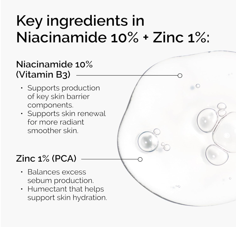 The Ordinary Niacinamide 10% + Zinc 1% – Suero Facial para Imperfecciones y Poros Visibles