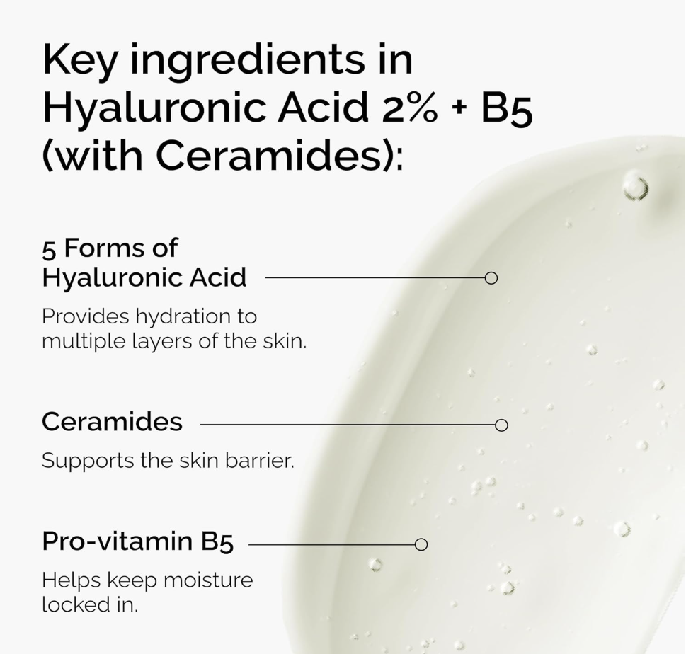 The Ordinary Ácido Hialurónico 2% + B5 – Suero Hidratante con Ceramidas para una Piel más Suave y Rellena, 30 ml