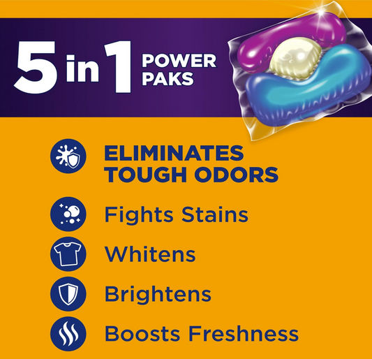 ARM & HAMMER Plus OxiClean + Odor Blasters 5-en-1 – Power Paks Detergente para Ropa, Elimina Olores y Manchas, Aroma Fresh Burst, 42 cápsulas