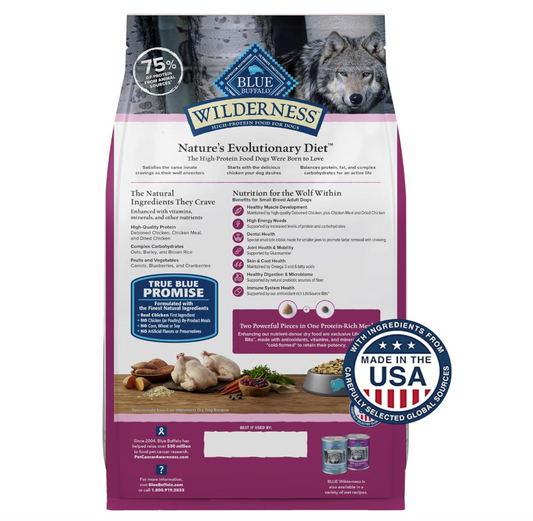 Blue Buffalo Wilderness Small Breed – Croquetas para Perro Adulto Raza Pequeña, Pollo Real, 2.04 kg