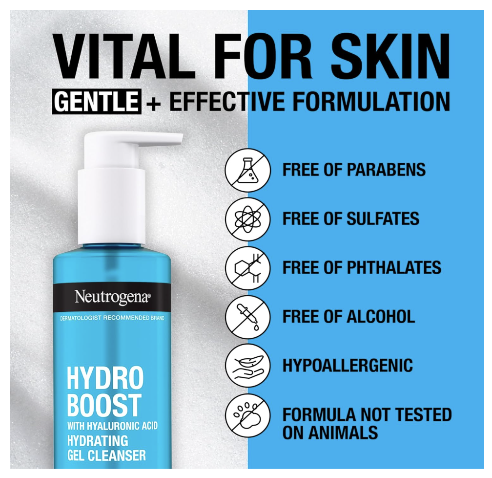 Neutrogena Hydro Boost Gel Cleanser – Limpiador Facial con Ácido Hialurónico, 230 ml