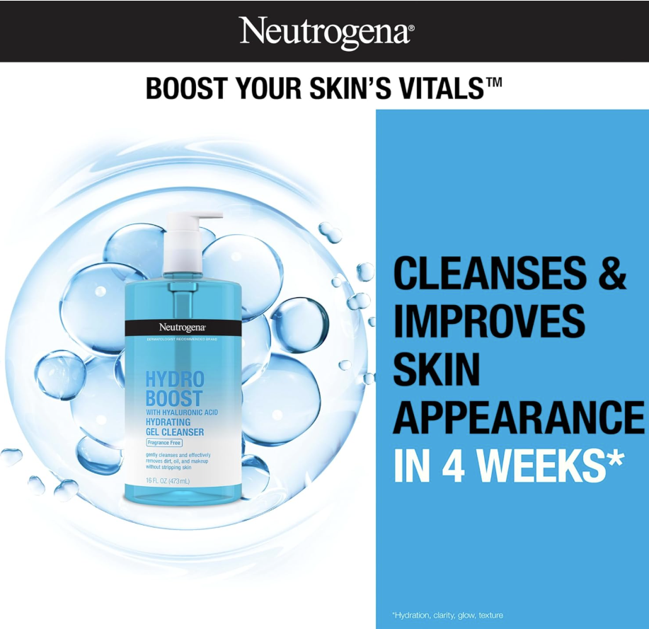 Neutrogena Hydro Boost Face Wash Sin Fragancia – Gel Facial Hidratante con Ácido Hialurónico