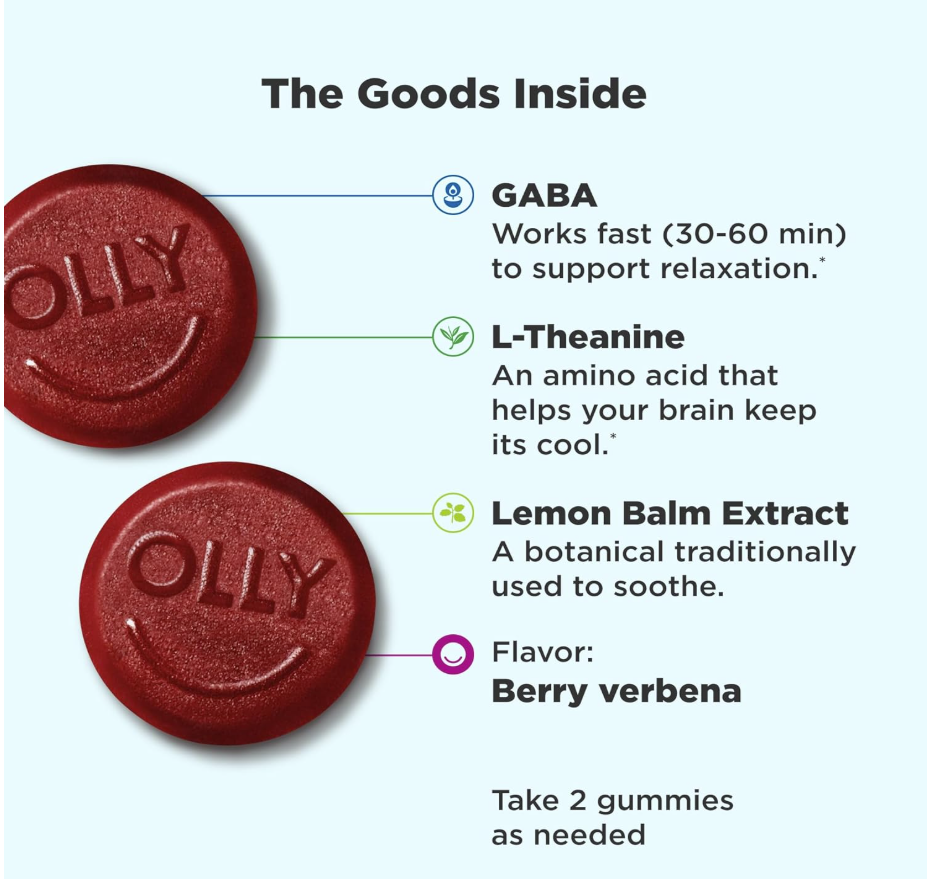 OLLY Goodbye Stress – Gummies Antiestrés con GABA, L‑Teanina y Melisa (42 gomitas)
