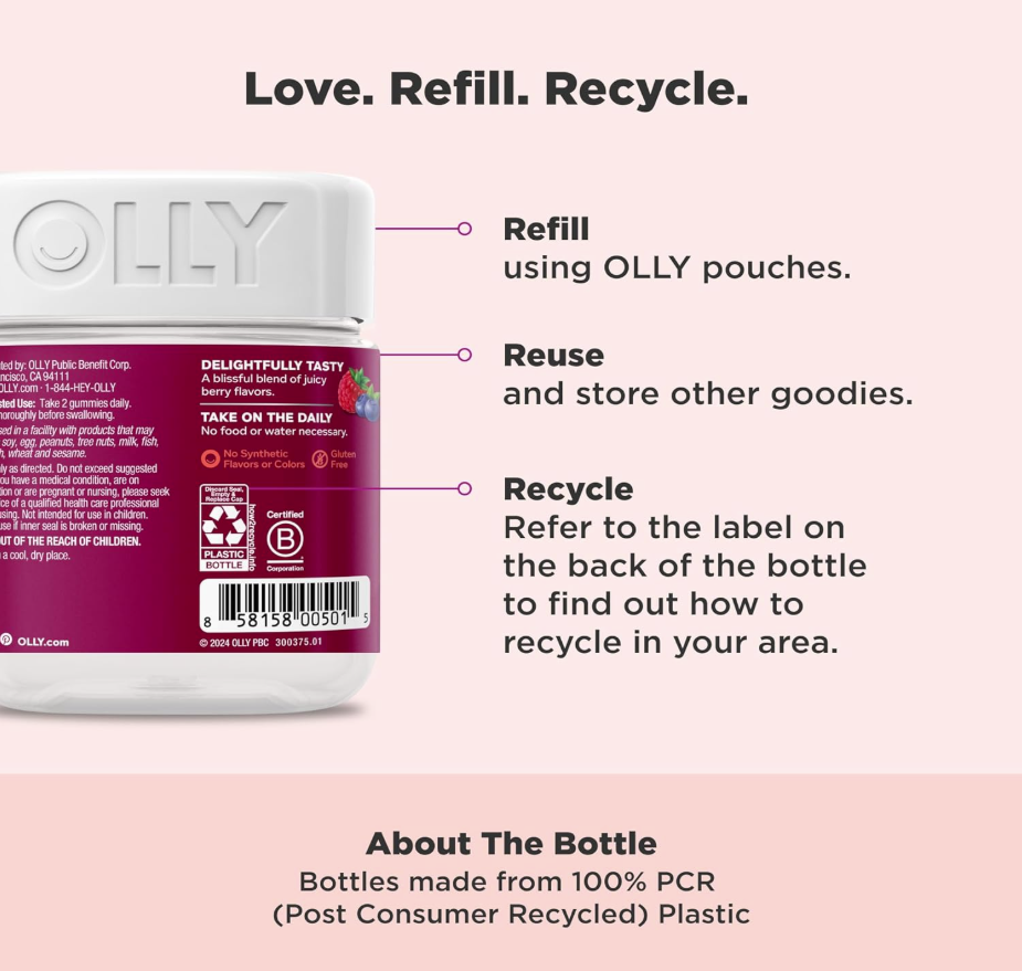 OLLY Women’s Multivitamin – Gummies para Mujer con Vitaminas A, D, C, E, Biotina y Ácido Fólico (90 gomitas)