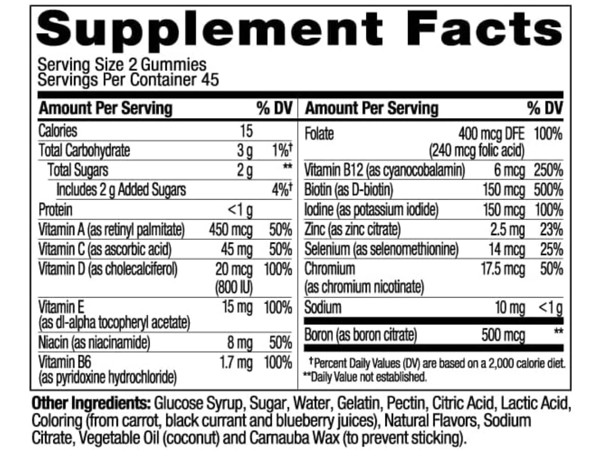 OLLY Women’s Multivitamin – Gummies para Mujer con Vitaminas A, D, C, E, Biotina y Ácido Fólico (90 gomitas)