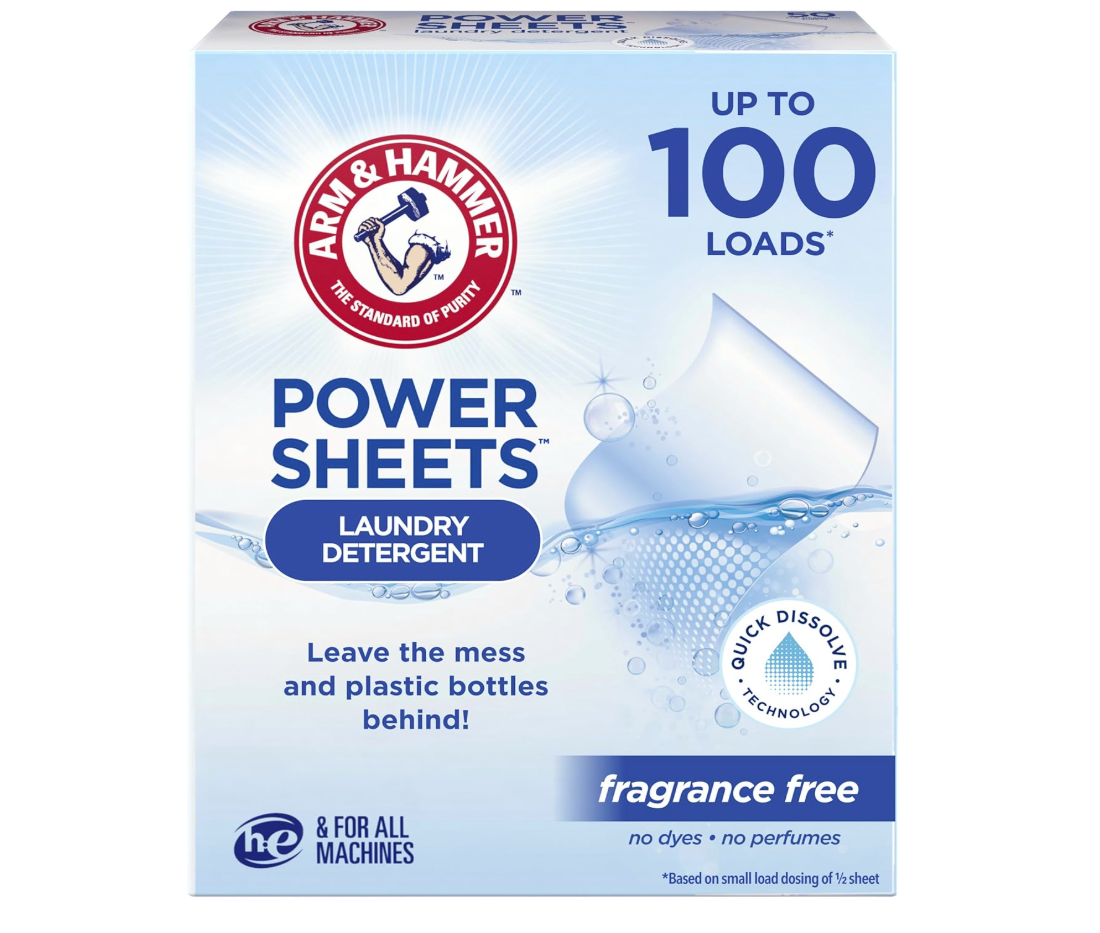 Arm & Hammer Power Sheets – Detergente en Hojas Concentradas Sin Fragancia (50 hojas)