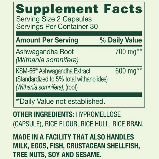 Spring Valley Ashwagandha 1300 mg Extra Strength – 60 cápsulas vegetarianas