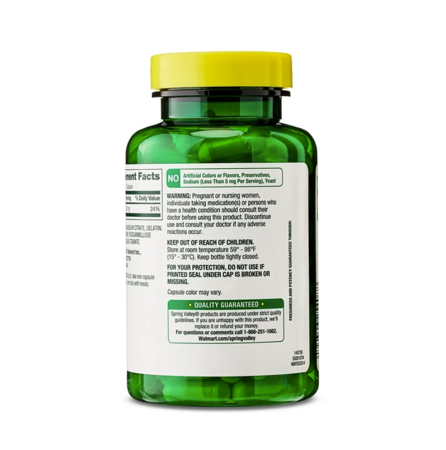 Spring Valley Citrato de Magnesio 100 mg – 100 cápsulas