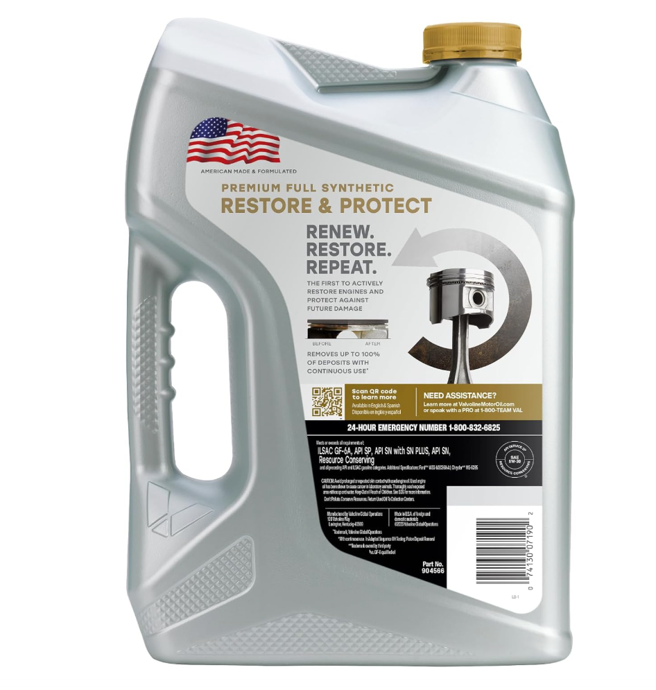 Valvoline Restore & Protect 5W-30 – Aceite de Motor Sintético Total, 5 QT (4.73 L)