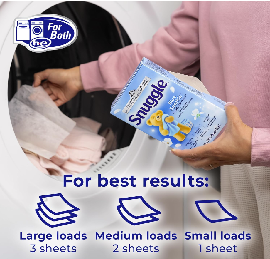 Snuggle Dryer Sheets Toallitas para Secadora – 200 hojas suavizantes y antiestática