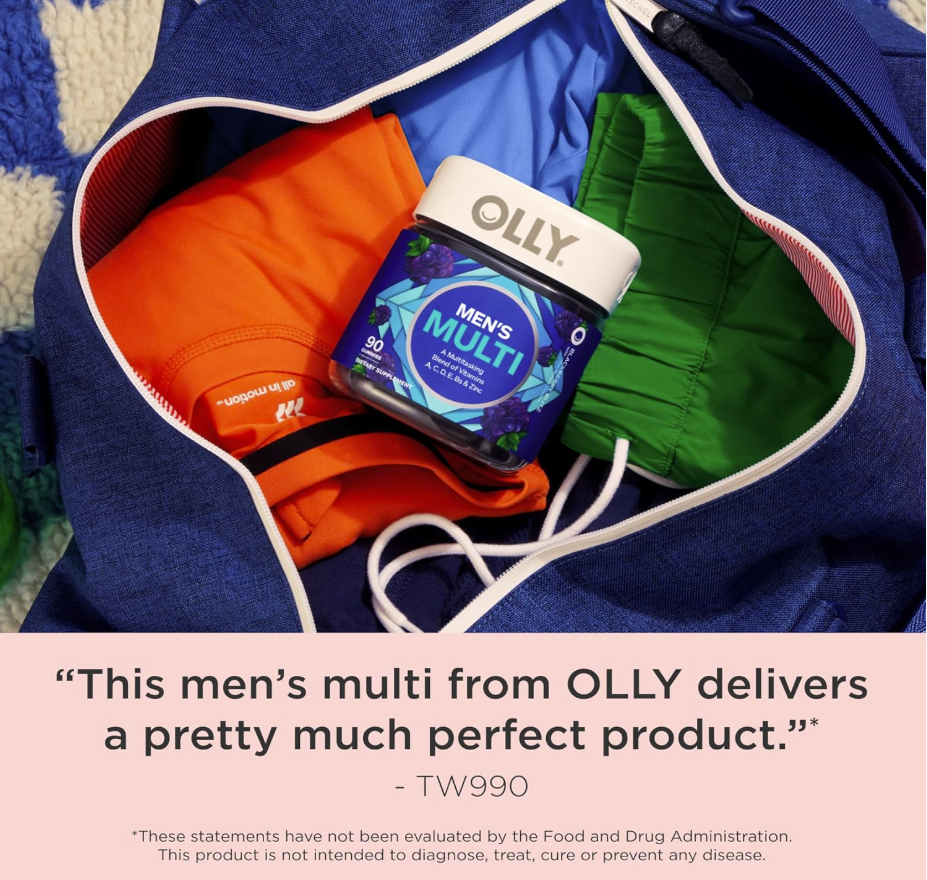 OLLY Men’s Multivitamin – Gummies para Hombre con Vitaminas A, C, D, E, B y Zinc (90 gomitas)