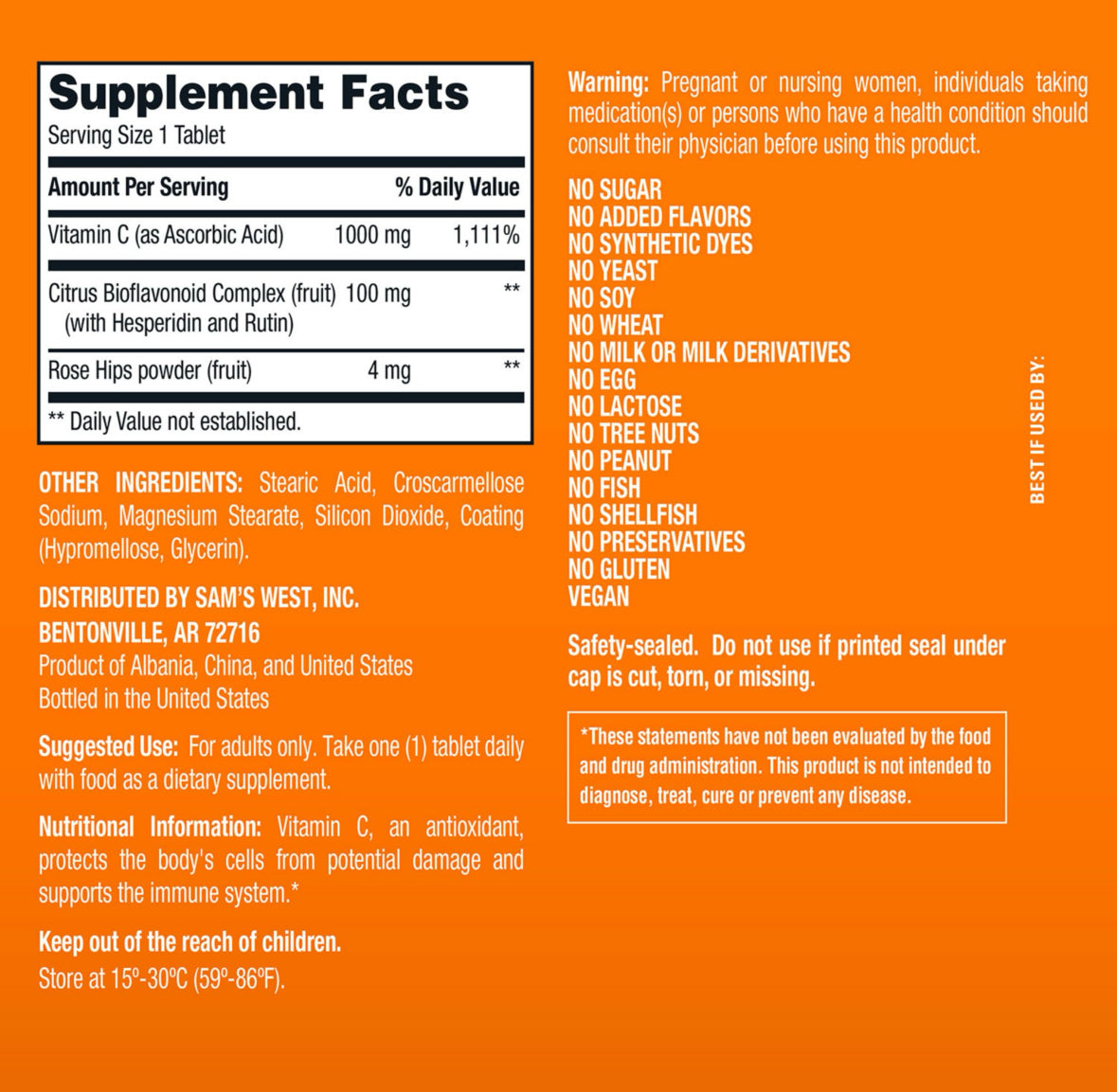 Member’s Mark Vitamina C con Bioflavonoides y Escaramujo (1000 mg, 500 tabletas)