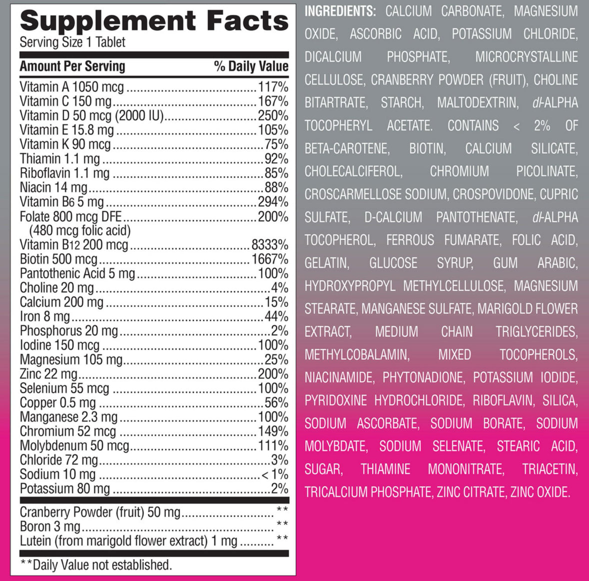 Member’s Mark Women’s 50+ Multivitamin – 275 tabletas