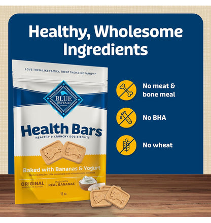 Blue Buffalo Health Bars – Galletas Crujientes para Perros, Horneadas con Plátano y Yogurt, 454 g