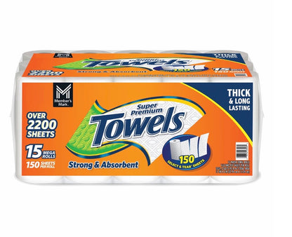 Member’s Mark Toallas de Papel Super Premium – Paquete de 1, 3, 6 o 15 Mega Rolls