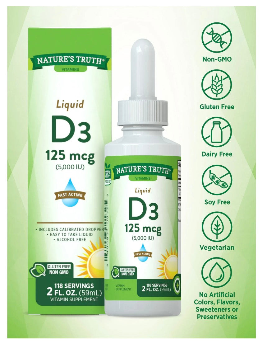 Nature’s Truth Vitamina D3 Líquida 125 mcg (5000 IU) – 59 mL con Gotero