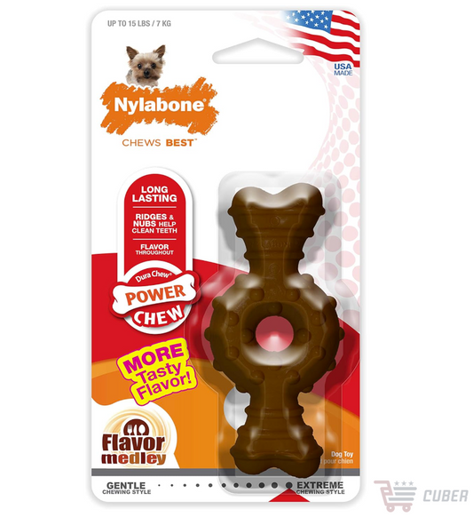Nylabone Power Chew – Hueso Tipo Anillo para Mordida Fuerte, Sabor Mixto (Talla XS)