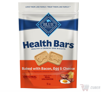Blue Buffalo Health Bars – Galletas Crujientes al Horno para Perro, Ingredientes Naturales, Tocino, Huevo y Queso, 454 g