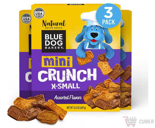 Blue Dog Bakery Mini Crunch – Galletas Naturales para Perro, Surtido de Sabores, 3 Paquetes de 459 g