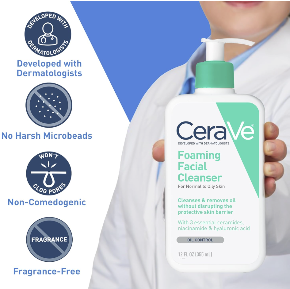 CeraVe Foaming Facial Cleanser – Limpiador Espumoso para Piel Grasa, 562 ml