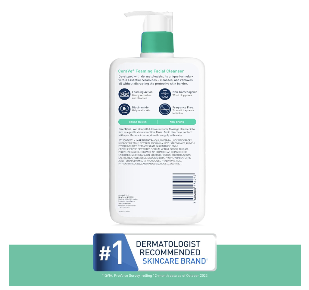 CeraVe Foaming Facial Cleanser – Limpiador Espumoso para Piel Grasa, 562 ml