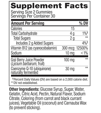 OLLY Daily Energy – Gummies Energía Diaria con B12, CoQ10 y Goji Berry (60 gomitas)