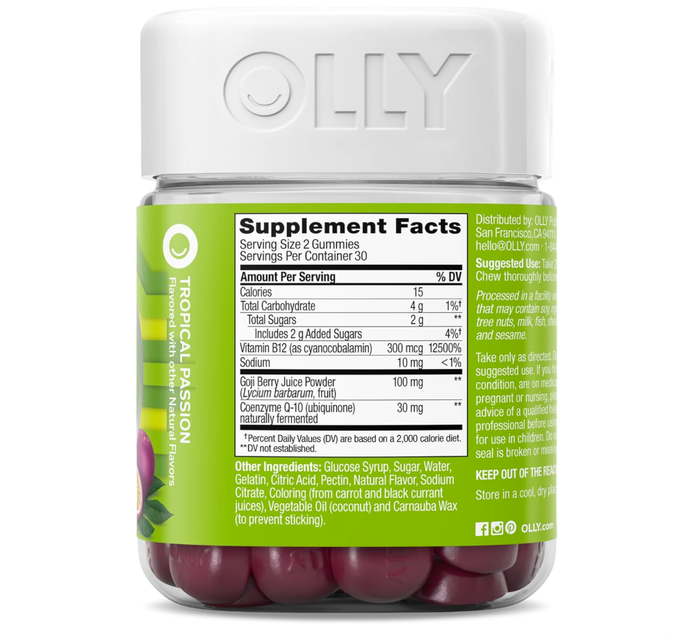 OLLY Daily Energy – Gummies Energía Diaria con B12, CoQ10 y Goji Berry (60 gomitas)