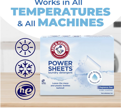 Arm & Hammer Power Sheets – Detergente en Hojas Concentradas Sin Fragancia (50 hojas)