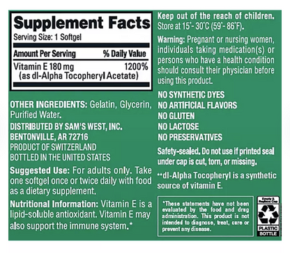 Member’s Mark Vitamina E 180 mg – 500 Cápsulas Blandas | Antioxidante y Salud Celular