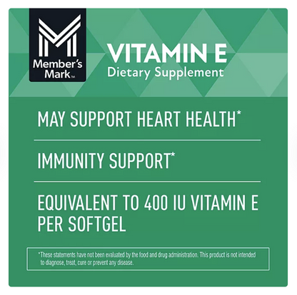Member’s Mark Vitamina E 180 mg – 500 Cápsulas Blandas | Antioxidante y Salud Celular