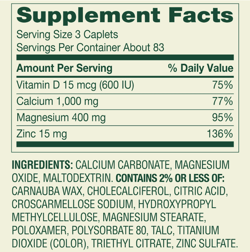 Spring Valley Calcio, Magnesio y Zinc con Vitamina D – 250 tabletas