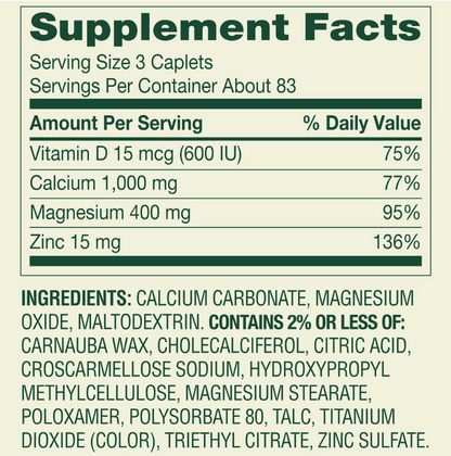 Spring Valley Calcio, Magnesio y Zinc con Vitamina D – 250 tabletas