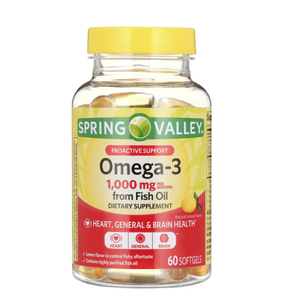 Spring Valley Omega-3 1000 mg Aceite de Pescado con Sabor Limón – 60 cápsulas blandas