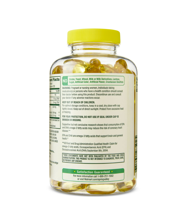 Spring Valley Omega-3 1000 mg Aceite de Pescado con Sabor Limón – 60 cápsulas blandas