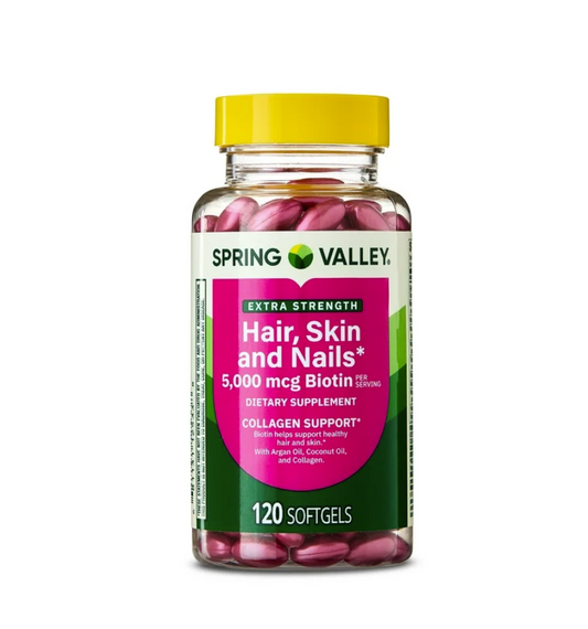 Spring Valley Hair, Skin & Nails con Biotina 5000 mcg – 120 cápsulas blandas