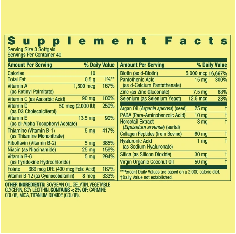 Spring Valley Hair, Skin & Nails con Biotina 5000 mcg – 120 cápsulas blandas