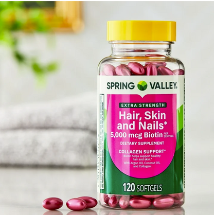 Spring Valley Hair, Skin & Nails con Biotina 5000 mcg – 120 cápsulas blandas