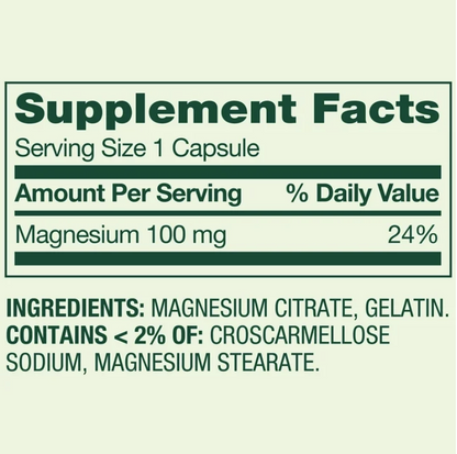Spring Valley Citrato de Magnesio 100 mg – 100 cápsulas