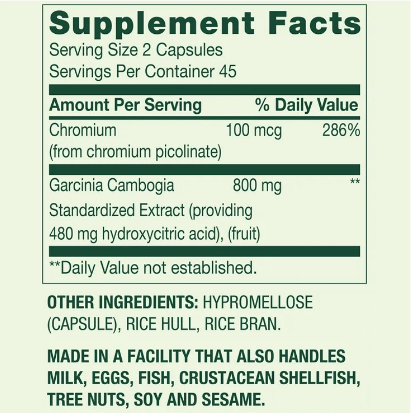 Spring Valley Garcinia Cambogia 800 mg – 90 cápsulas vegetarianas