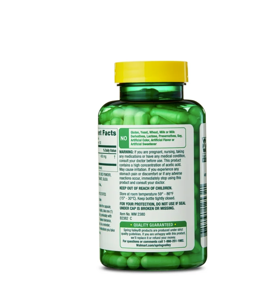 Spring Valley Vinagre de Manzana 450 mg – 100 cápsulas