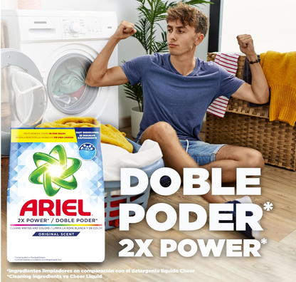 Ariel Doble Poder 132 Cargas – Detergente en Polvo Original para Ropa Blanca y de Color
