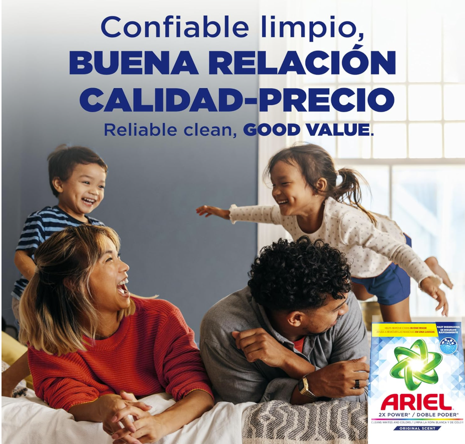 Ariel Doble Poder 132 Cargas – Detergente en Polvo Original para Ropa Blanca y de Color