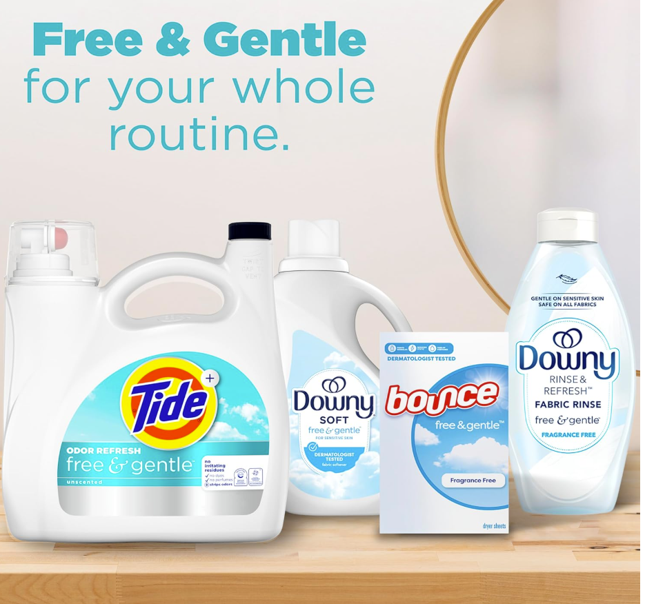 Tide Free & Gentle 94 Cargas – Detergente Líquido HE Sin Aroma para Piel Sensible - OdorRefresh