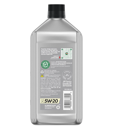 Aceite Castrol GTX Full Synthetic 5W-20 1QT – Sintético 10,000 Millas Protección Superior contra Desgaste